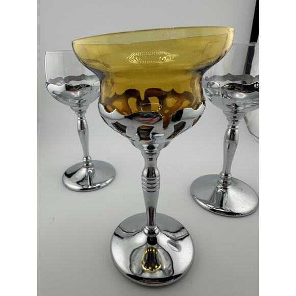 Vintage Faber Brothers Art Deco Cocktail Glasses Chrome Glass 1 Amber, 2 Clear - Picture 5 of 5